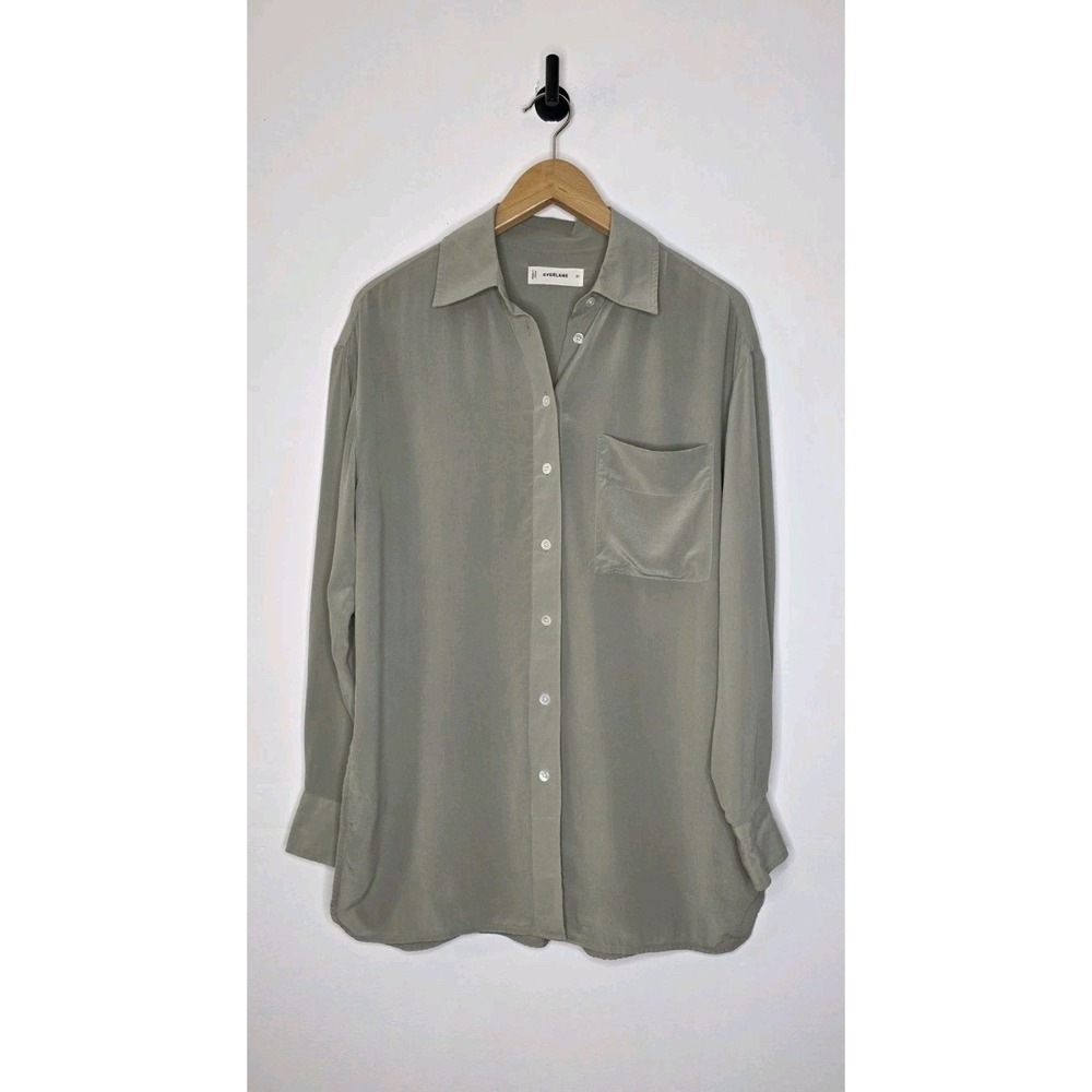 EVERLANE The Boyfriend Shirt in‎ Washable Silk Seagrass Button Down Women's XS